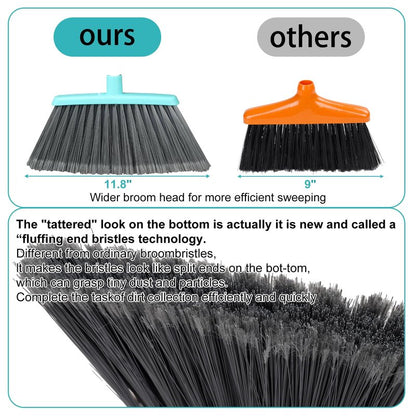 Michao Upgrade Broom and Dustpan Set, Silicone Broom,Long Handle Broom with Upright Standing Dustpan, Squeegee - Broom for Indoor Cleaning 2+1,for Indoor Outdoor,Smooth Floors, Rugs (Green-Grey)