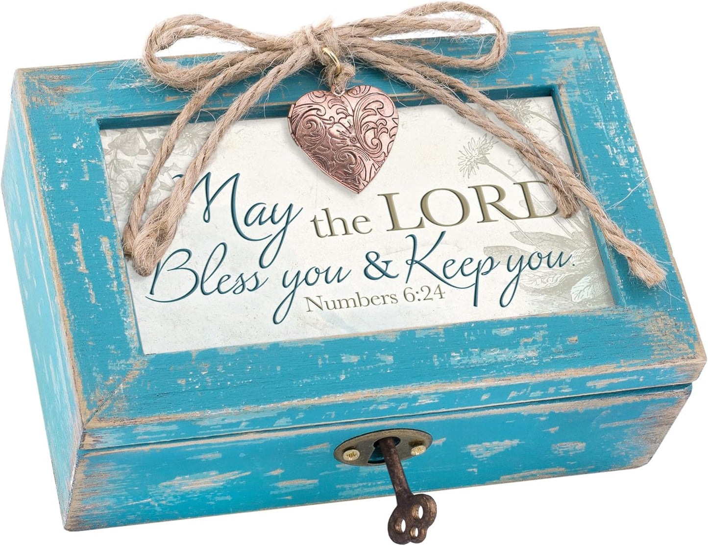Cottage Garden Lord Bless and Keep You Petite Locket (Distressed Teal Music Box, Plays How Great Thou Art)
