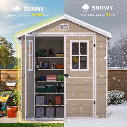 DWVO Outdoor Storage Shed 6x4.4ft Plastic Garden Tool Shed with 2 Vision Windows, Double-Wall Outside Shed for Mower Lawn, Garden Tool for Backyard Lawn Patio, Lockable