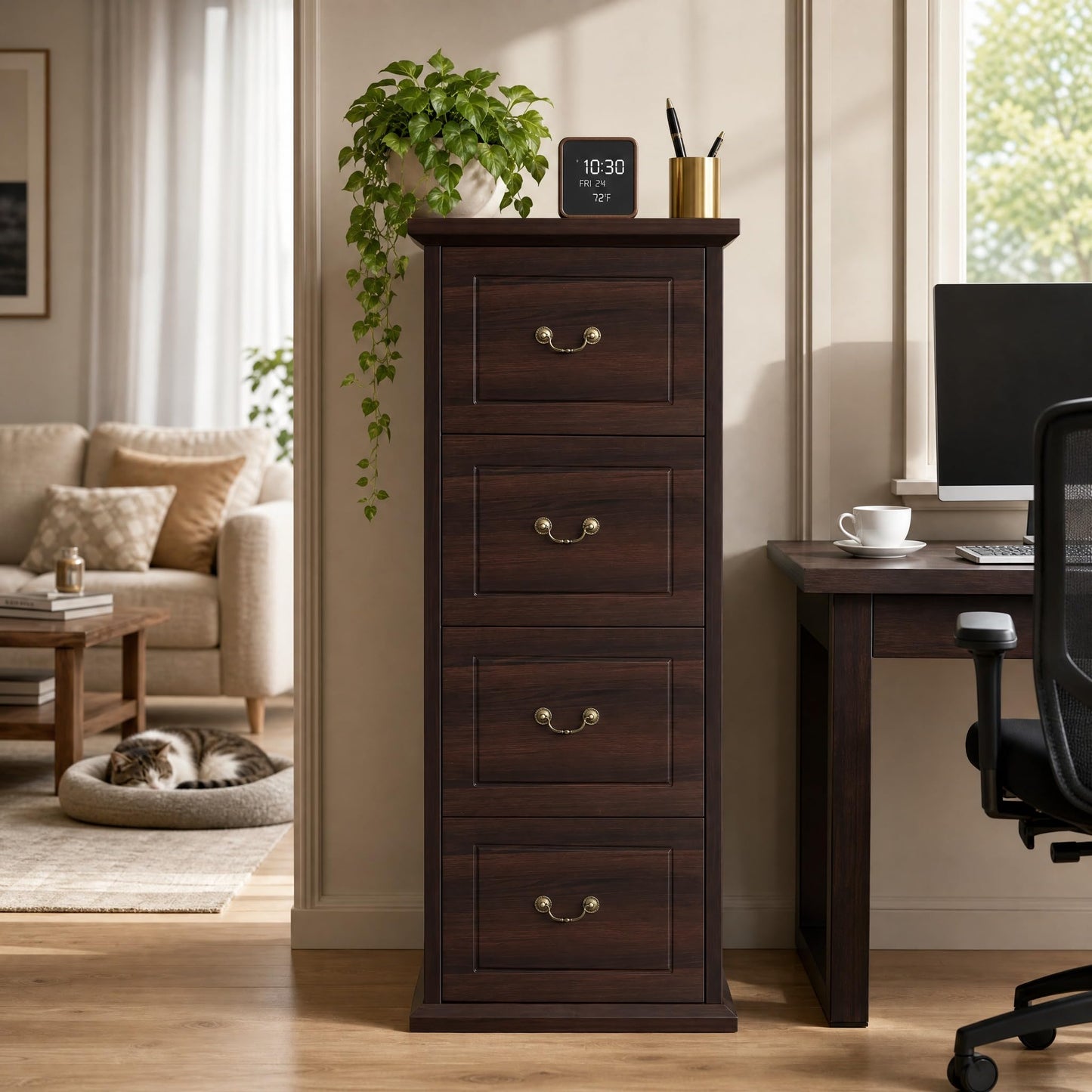 Tribesigns Wooden 4-Drawer File Cabinet with Adjustable Hanging Bar,Vertical File Cabinet for Letter/Legal/A4/F4 Size,Tall Filing Cabinet for Home Office,Walnut