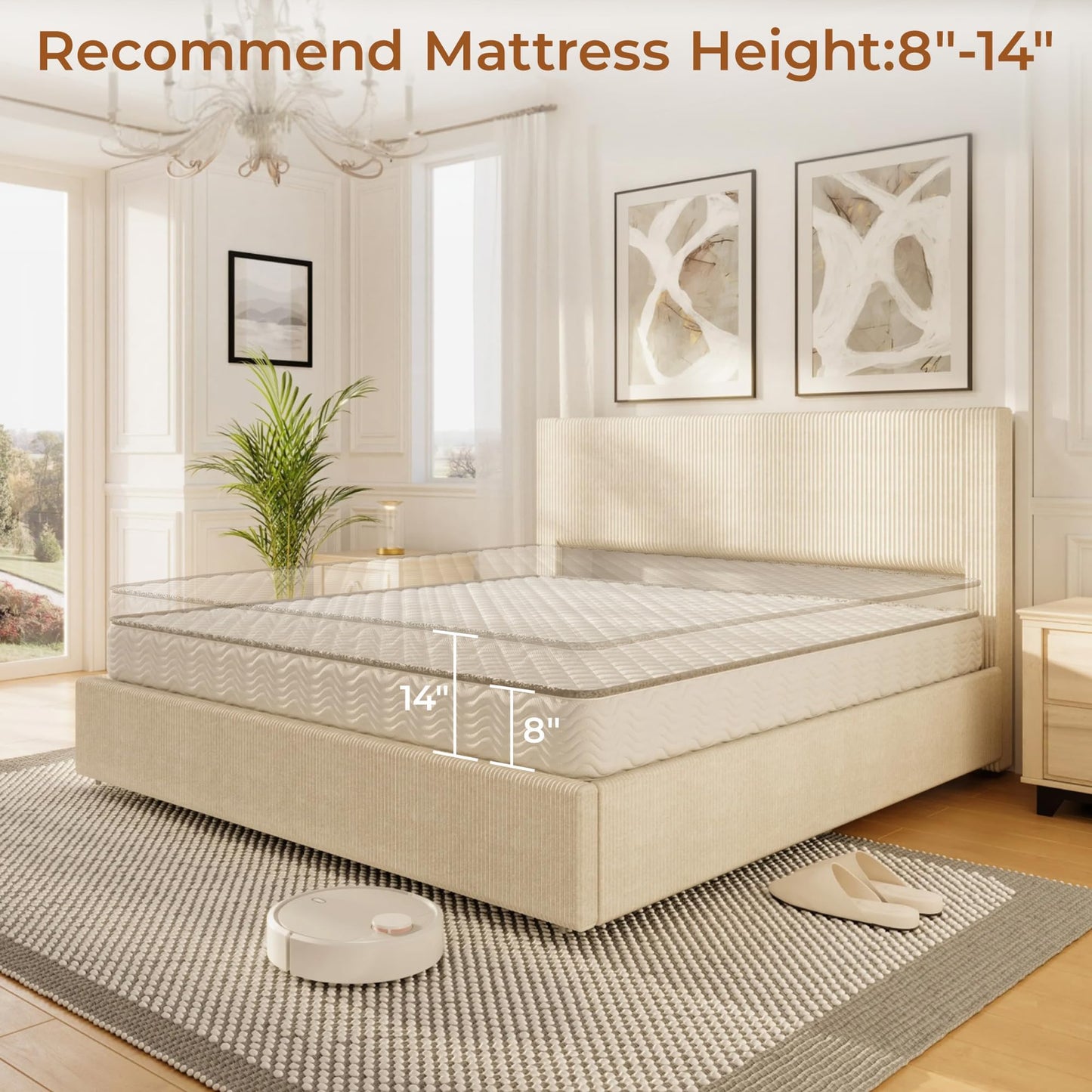 IDEALHOUSE King Size Bed Frame with Tall Tufted Wingback Headboard, Platform Velvet Upholstered King Bed Frame with 4 Storage Drawers and Wooden Slats Support, No Box Spring Needed, Creamy White