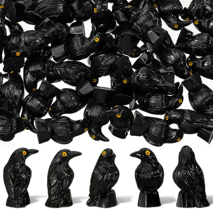 Skiennix Miniature Crows Decor - 150 Pcs Black Resin Raven Figurines for Spooky Holiday Scenes