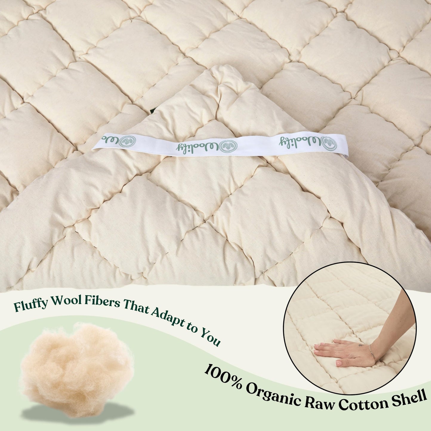Woolify Organic Merino Wool Mattress Topper 1650 GSM - Pillow Top Mattress Pad, Handmade, Non-Toxic, Cooling and Hypoallergenic Wool Topper for Back Pain Relief (Twin XL)