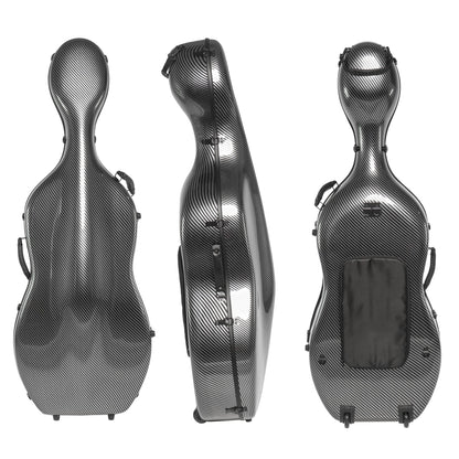 MI&VI Forte Series Hard Cello Case (Full Size) with Wheels — Polycarbonate Tough Shell Case for 4/4 Sized Cellos (Silver)