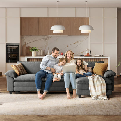 LINSY HOME 123'' Modular Sectional Sofa Grey Couch Corduroy Cloud Couches for Living Room, L Shaped Couch with Movable Ottoman, Modern Cloud Sectional Sofas for Bedroom and Apartment, Grey