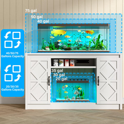 kepptory 55-75 Gallon Fish Tank Stand with Diamond Doors & Power Outlet, Heavy Duty Aquarium Stand with Cabinet Storage for Fish Tank, Turtle Tank, Reptile Terrarium (White)