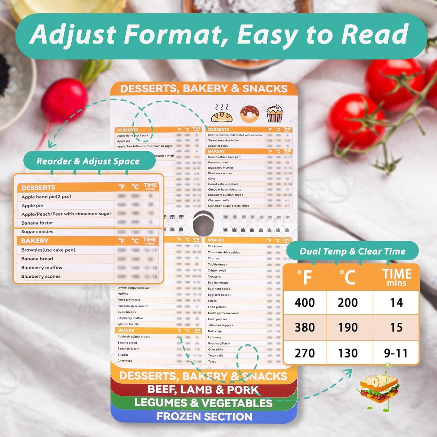 270+ Foods Air Fryer Cooking Guide Magnetic, Air Fryer Cheat Sheet Magnets Cooking Guide Booklet, Air Fryer Accessories for Air Fryer Cooking Guide Flip Chart, Air Fryer Temp and Time Chart