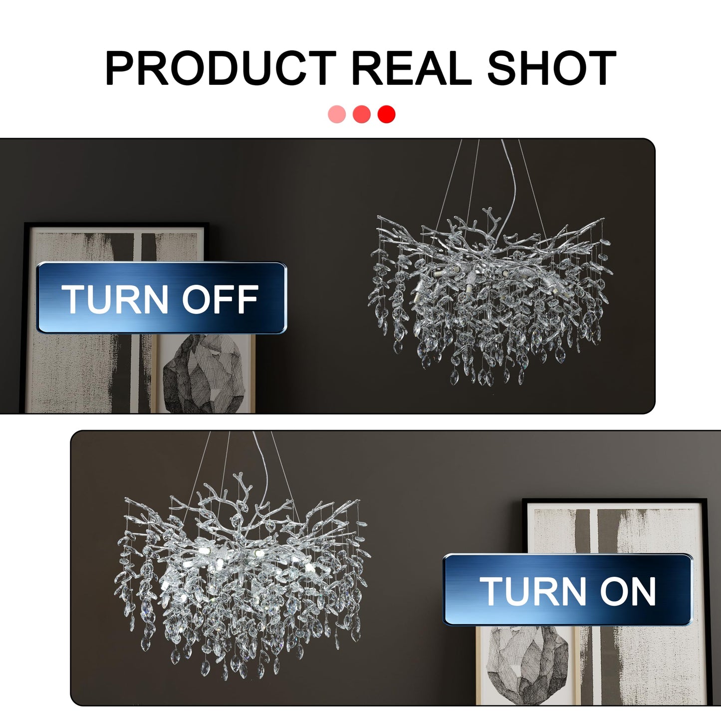 KVTOEP Modern Crystal Tree Branches Chandelier, 30in Silver 10 Lights Large Ceiling Hanging Light for Dining Room, Round Raindrop Pendant Light Fixture