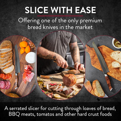 STEELPORT Sourdough Tool Set (3 Pcs.) – 10” Carbon Steel Serrated Bread Knife, Stainless Steel Bench Scraper & Wooden Sheath | Professional Artisan Baking Kit for Homemade Bread, Made in USA