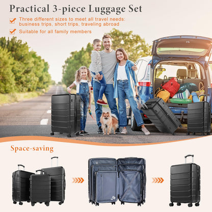 Sweetcrispy 3 Piece Expandable Luggage Set, ABS Hard Shell Rolling Suitcases with Smooth Spinner Wheels and TSA Lock, Lightweight Travel Luggage for Trip, 20/24/28 Inch, Bronze Black