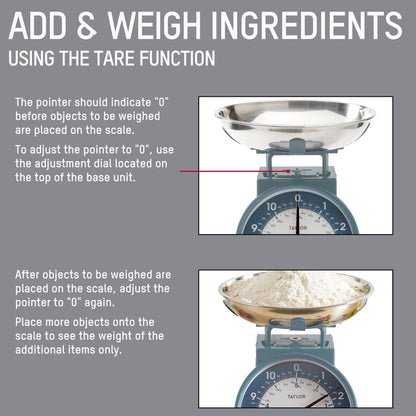 Taylor Mechanical Kitchen Weighing Food Scale with Bowl, Weighs up to 11lbs, Measures in Grams and Ounces, Food Scales for Kitchen, Storm Blue