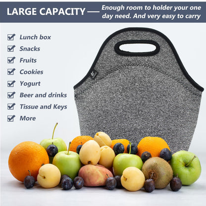 LOVAC Insulated Neoprene Lunch Bag for Men,Reusable Lunch Tote,Durable and Waterproof Lunch Bags,Soft and Lightweight (Black-Grey)