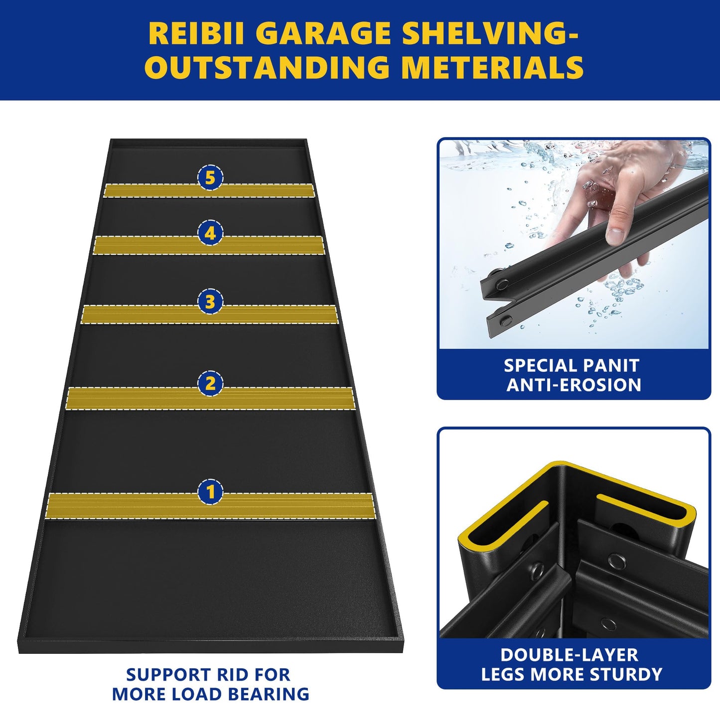 REIBII Garage Shelving 48.2" W Storage Shelves 3000LBS Heavy Duty Shelving Adjustable Metal Shelf Industrial 5 Tier Pantry Shelves for Basement Warehouse Supermarket 72.2"H x 24.2"D x 48.2"W, 2 Pack
