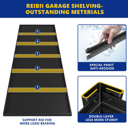 REIBII Garage Shelving 48.2" W Storage Shelves 3000LBS Heavy Duty Shelving Adjustable Metal Shelf Industrial 5 Tier Pantry Shelves for Basement Warehouse Supermarket 72.2"H x 24.2"D x 48.2"W, 2 Pack