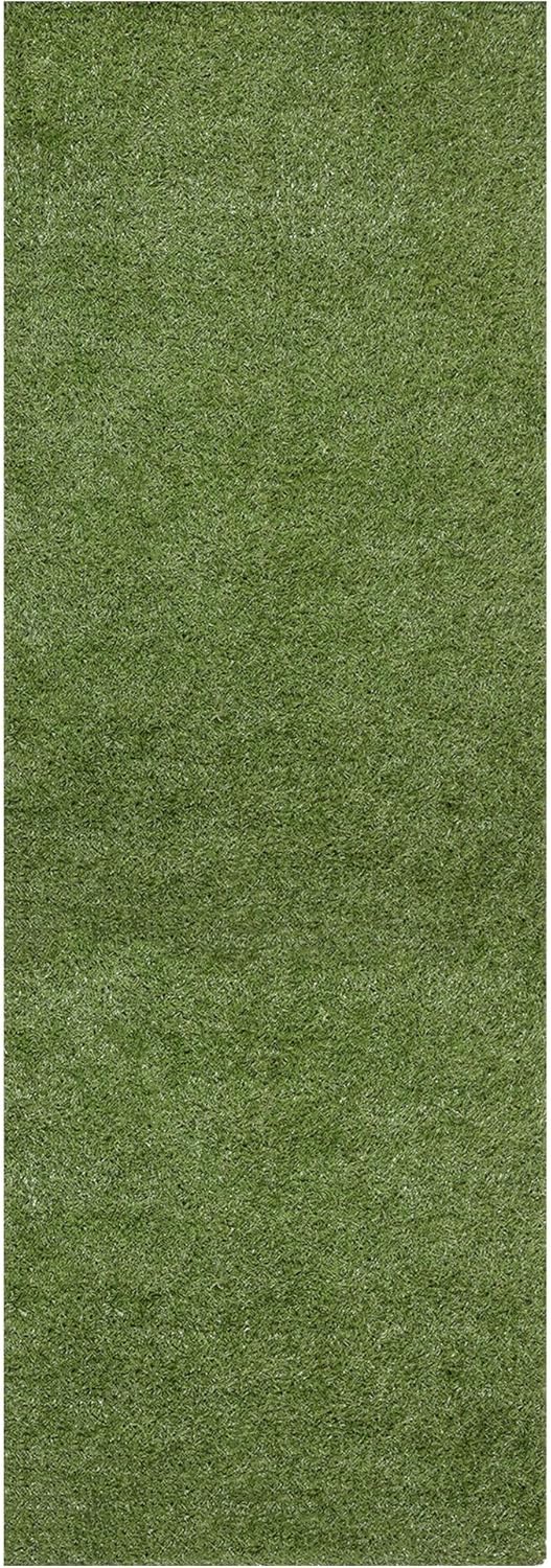 Waterproof Easy-Clean Solid Grass Design Indoor/Outdoor Rug, 2'7'' x 4', Green Runner