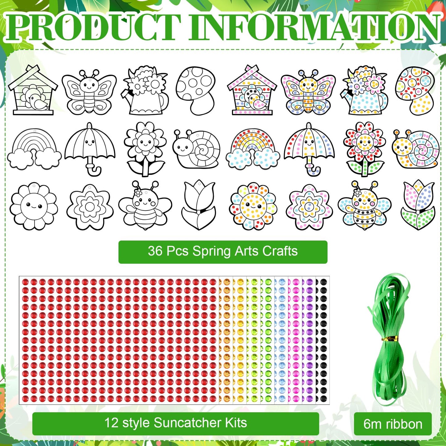 WinnerWhy 36 Sets Spring Diamond Painting Kits DIY Hanging Diamond Art Spring Crafts Butterfly Flower Gem Ornaments for Home Party Decor Sunday School Classroom Activities