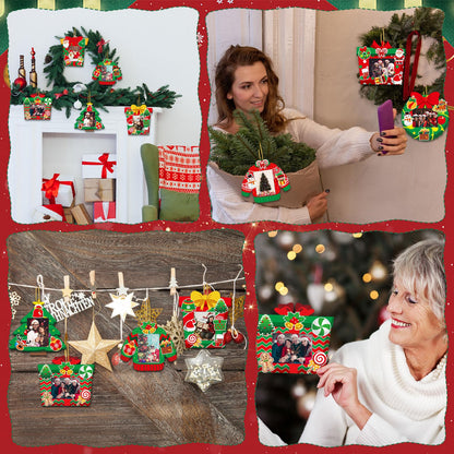 Tioncy 40 Pack Christmas Picture Frame Ornaments DIY Craft Box Set with Stickers DIY Photo Frame Hanging Xmas Picture Ornaments for Tree Window Holiday Party Decor