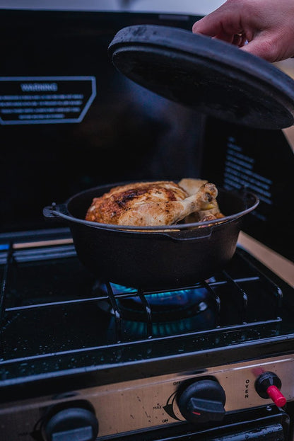 Stansport's Cast Iron Dutch Oven with Lid (16023) - Large 4 Quart Capacity, Durable Cast Iron Construction, Perfect for Outdoor Cooking, Home Kitchen and Camping Trips, Flat Bottom Design