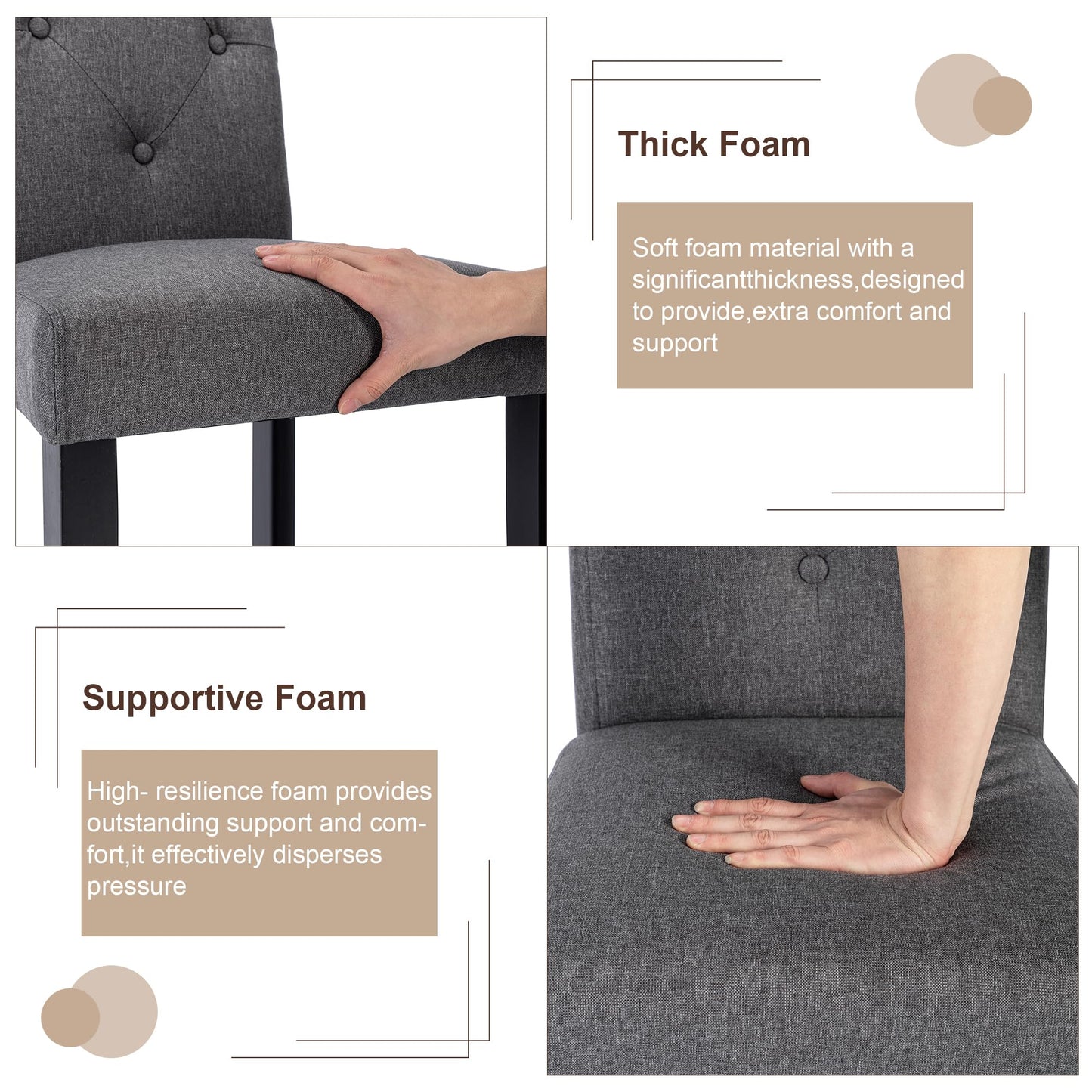 VECELO Upholstered Dining Chairs Set of 6, Modern Fabric and Solid Wood Legs &High Back for Kitchen/Living Room- Dark Gray