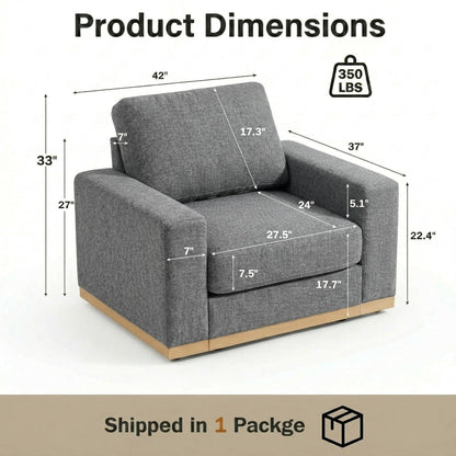 WEUP 42" Accent Chair for Living Room,Oversized Wide Single Sofa Chair,Chenille Fabric Armchair,Solid Wood Frame,Washable Covers，Spring Cushions,Easy Assembly for Small Spaces,Grey