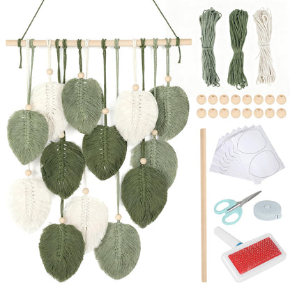 DIY Macrame Leaf Wall Hanging Beginners Macrame Kit, Includes Detailed Step-by-Step Instructions, Boho Macrame Leaf Tapestry Kit Wall Hanging, Handmade Enthusiast Gift for Home Living Room Bedroom