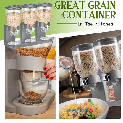 Umigy 1 Pack Triple Indispensable Dry Food Dispenser 67oz Each Capacity Cereal Container for Storage Preserving Dispensing Kitchen Rice Candy Nuts Dog Food Granola Snack Gumball Countertop (Gray)