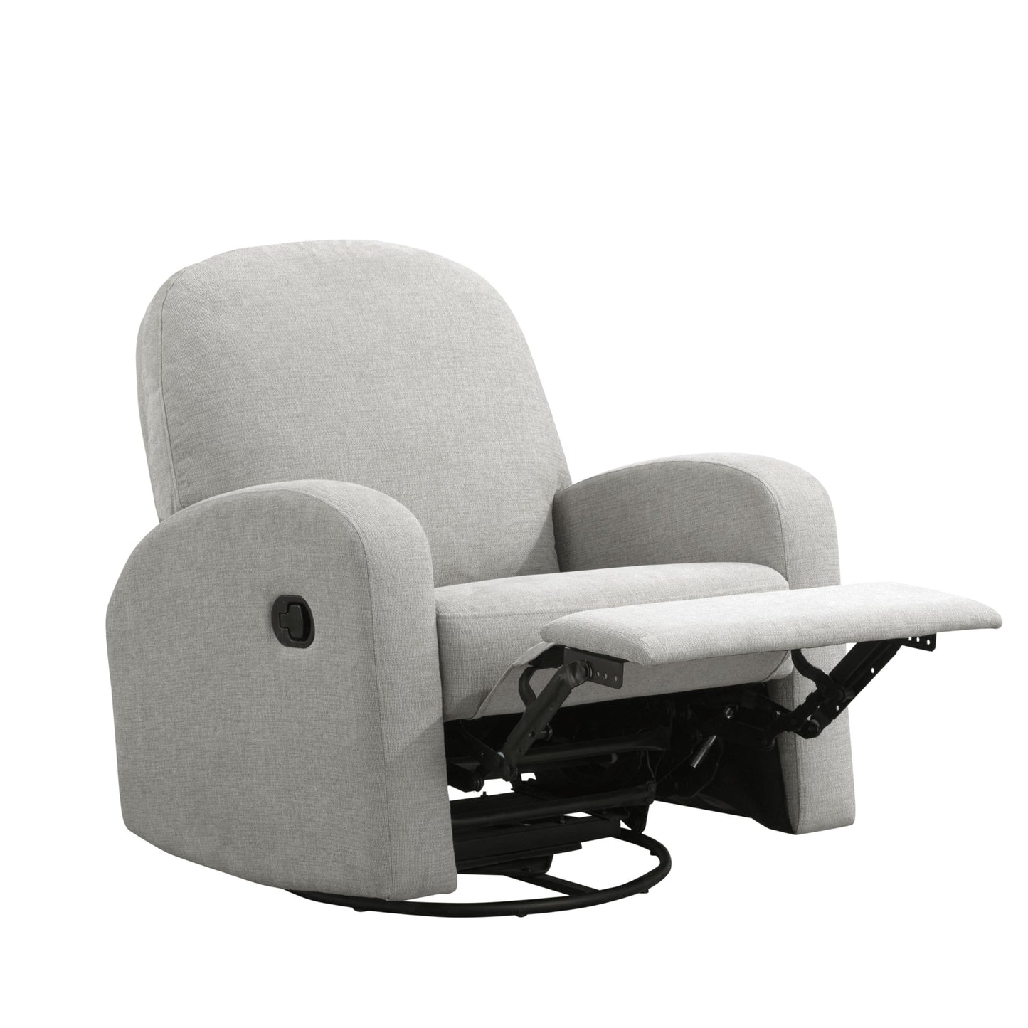 Relax-A-Lounger Palmdale 37.4" Swivel Rocker Manual Pull-Handle Recliner, Soft Modern, Pocket Coil Comfort, Black Metal Swivel Base Leg, Soft Chenille Fabric, Light Gray