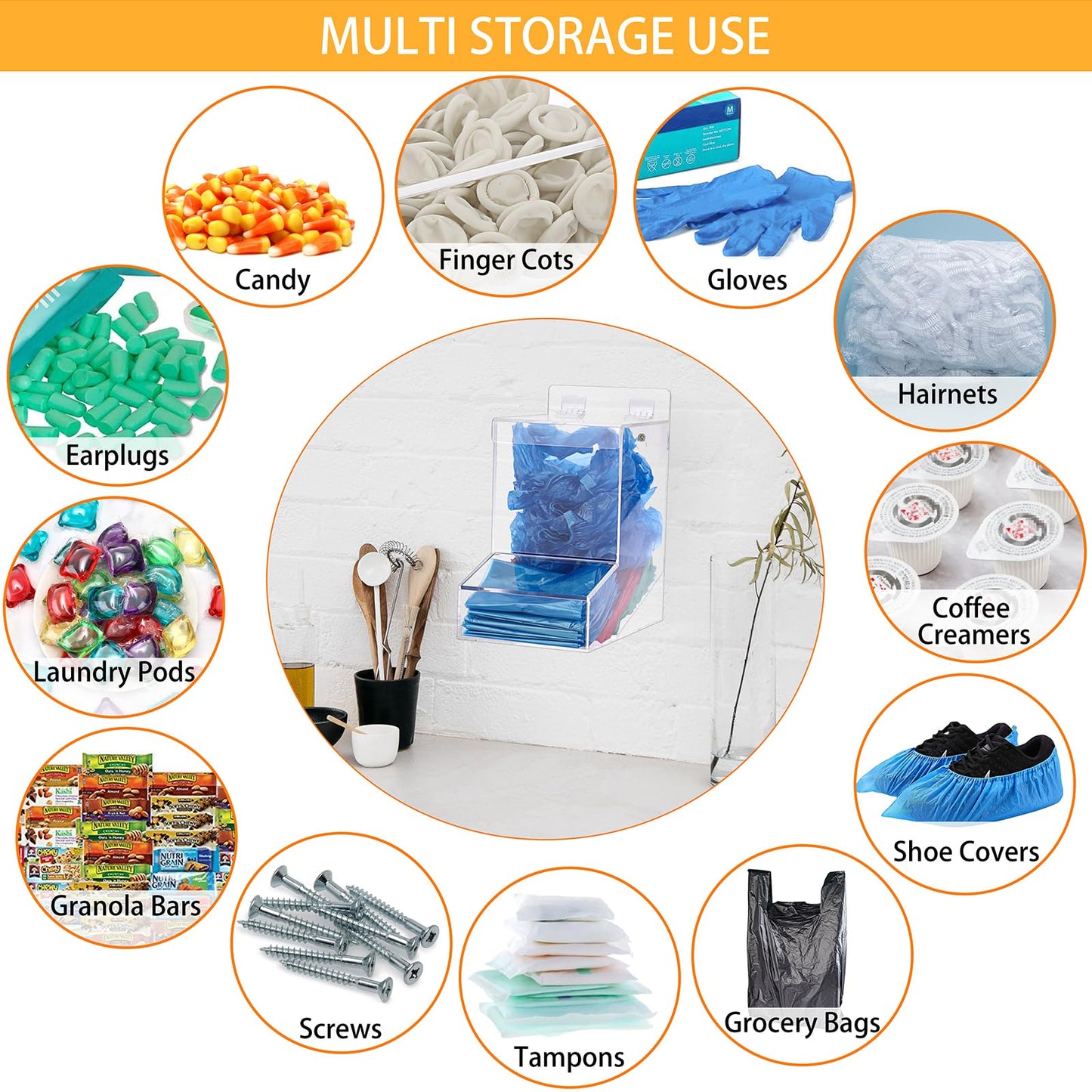 Sumnacon Acrylic Dispenser-Countertop Storage Container for Candy Shoe Covers Golves Hairnets Earplugs,Clear Laundry Pod Dispenser with Lids,Functional Wall Storage Dispenser for Laundry Room Pantry