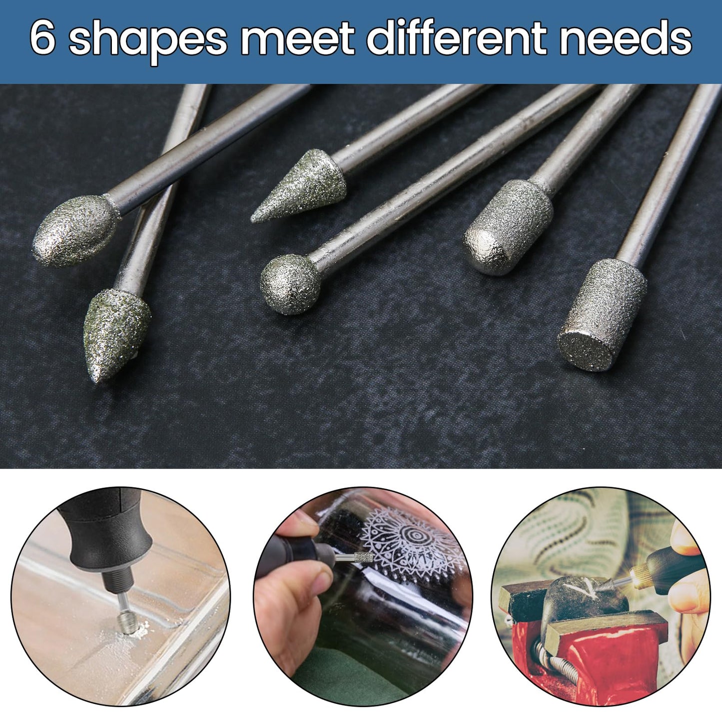 Diamond Burr Set for Dremel, Rotary Tool Diamond Cutting Wheel Stone Glass Tile Jewelry Rock Engraving Bits 1/8" Diamond Grinder Bits Set Carving Cutter Metal Engraver Kit - 32pc Set