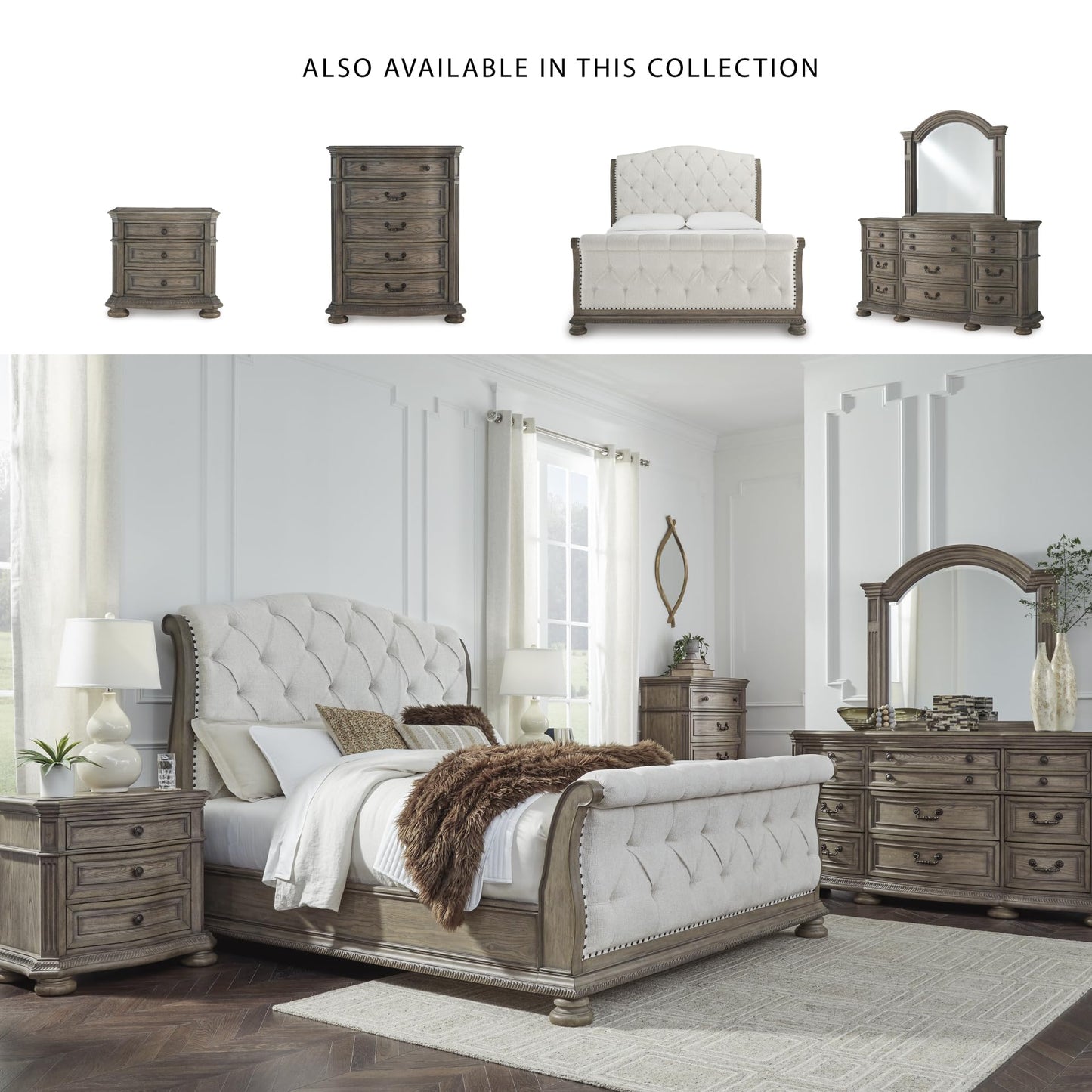 Signature Design by Ashley Ardenfield Traditional 9-Drawer Dresser and Mirror with Safety Stop and Felt-Lined Top Drawer, Dark Brown