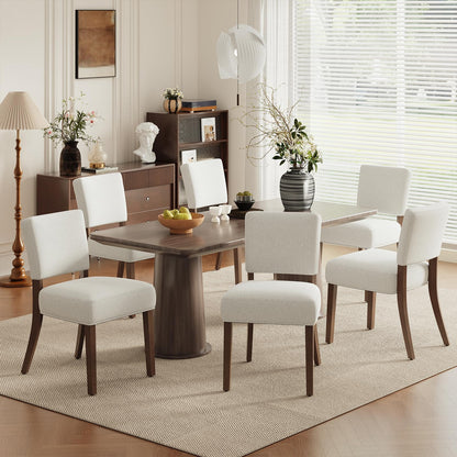 MALOL Upholstered Dining Chairs Set of 6, Fabric Kitchen Chairs with Padded Seat & Back, Solid Wood Legs, Modern Simple Dining Room Chairs for Kitchen, Dining Room, Living Room, Beige