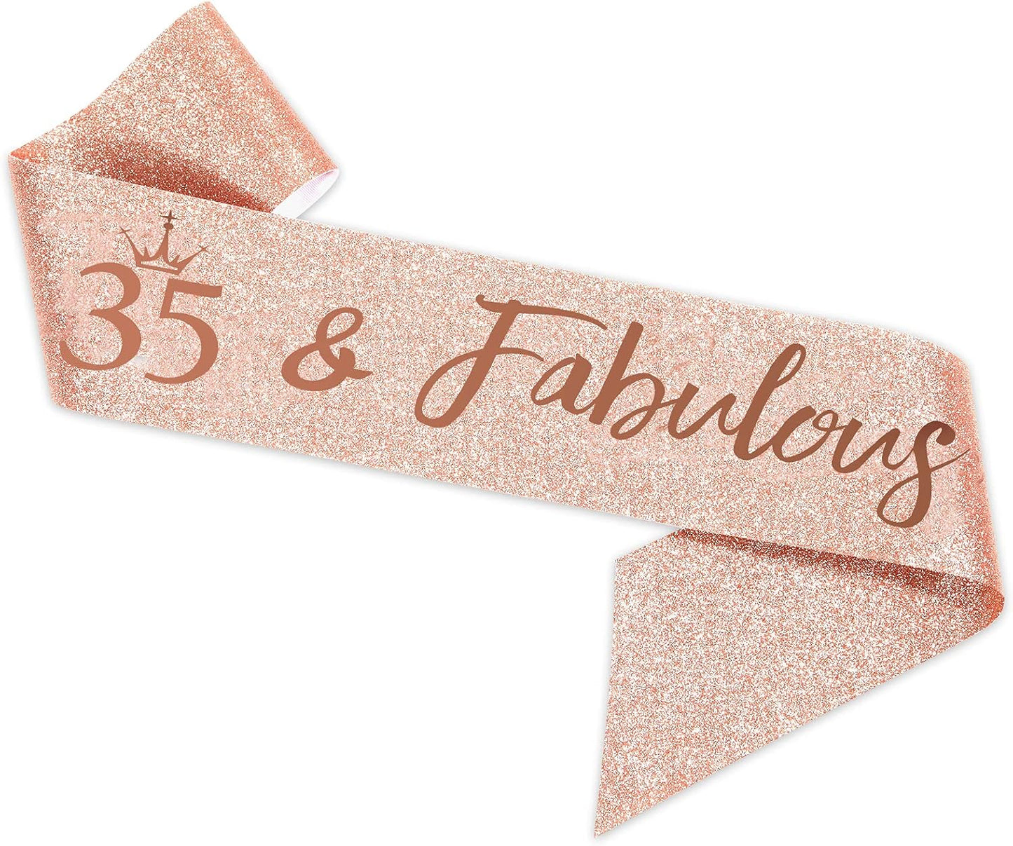 35th Birthday Sash and Tiara for Women, Rose Gold Crown Sash and Tiara for Happy 35th Birthday Party Supplies