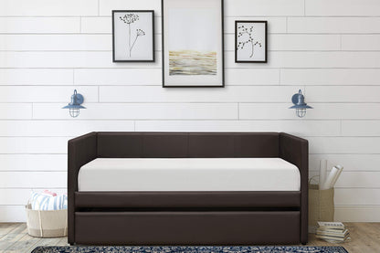 Lexicon Adeline Faux Leather Upholstered Daybed and Trundle, Twin, Brown