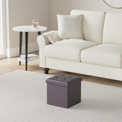 Ottoman,13x12x12 inch LotFancy Storage Ottoman Cube, Brown Foot Stool Square Ottoman with Lid, Faux Leather Seat