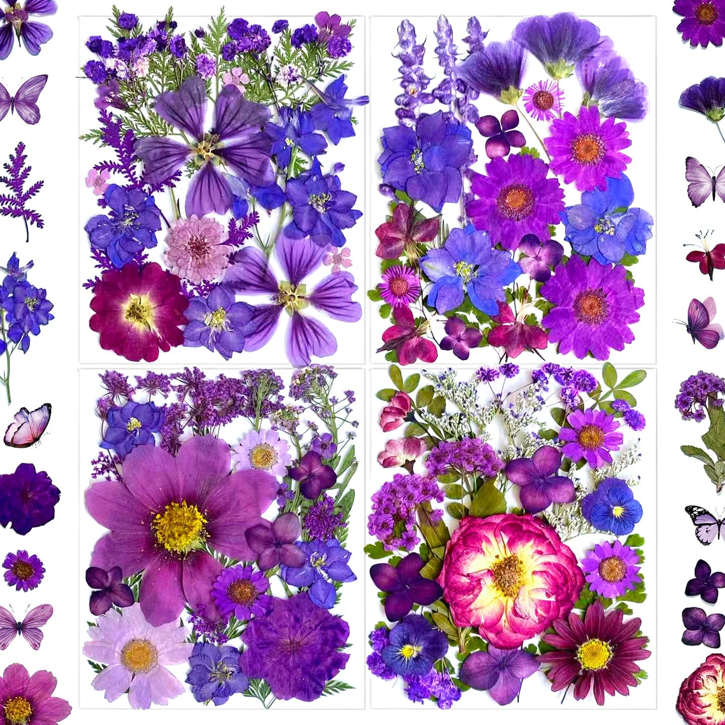 LUCISKY 132Pcs Purple Pressed Dried Flowers and Butterfly for Resin Molds, Real Natural Bulk Dry Floral Leaves Stickers for DIY Art Crafts, Jewelry, Candle, Soap Crafts Making