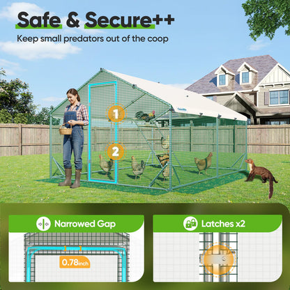Quictent Large Metal Chicken Coop Run for 20+ Poultry with Metallic Perch, Side Hardware Cloth & Cover, Advanced Series Outdoor Walk-in Cage Hen Duck Rabbit Dog Pen Yard Farm House, 12x9x6.6FT