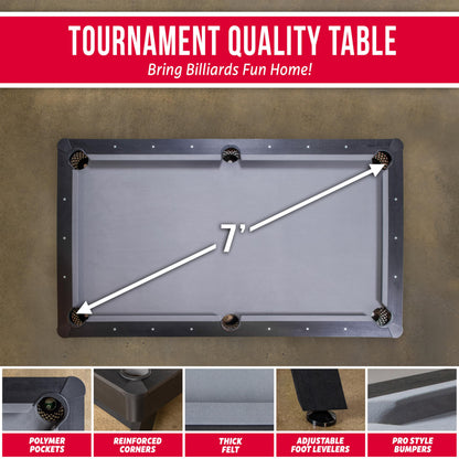 GoSports 7 ft Pool Table with Wood Finish - Billiards Game Room Table for Adults & Family - Accessories Not Included