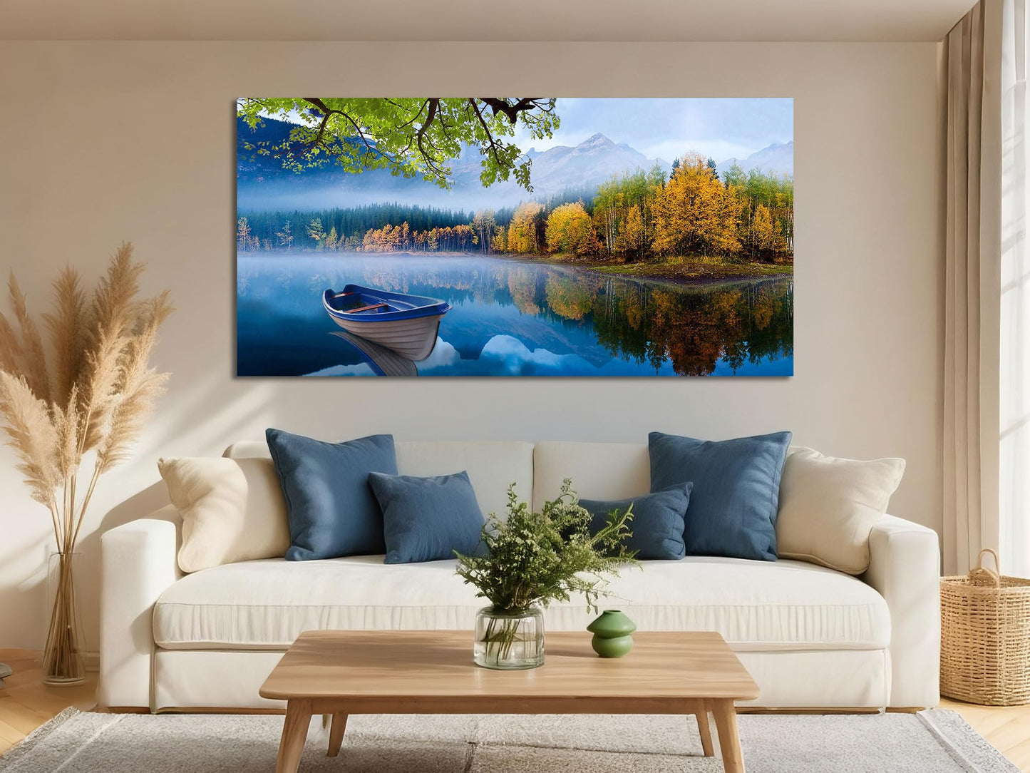 Arjun Tree Wall Art Canvas for Living Room Blue Tree of Life Nature Teal Abstract Textured Painting Picture Modern Panoramic Landscape Artwork Framed Bedroom Home Office Decor, Large Size 40"x20"