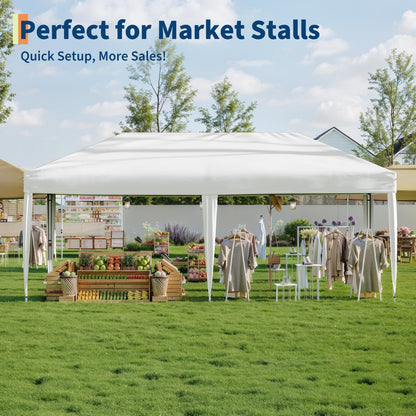 GarveeLife 10x20 Pop Up Canopy with 6 Sidewalls - Heavy Duty Outdoor Canopy Tent with Portable Roller Bag - 3 Adjustable Height, 4 Weight Bags, 8 Stakes & 6 Guy Ropes Included, Blue