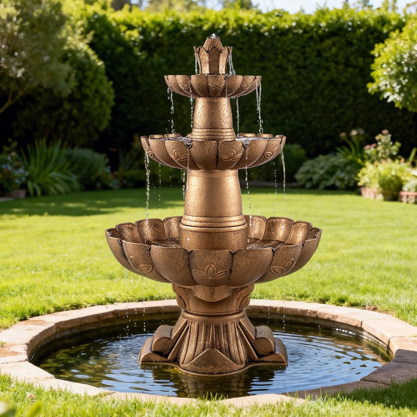MO 48.8" 3-Tier Freestanding Water Fountain Outdoor Garden, Like Stone Large Bird Bath with Pump, Outdoor Waterfall Feature for Yard Patio Home Decor