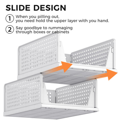 Pinkpum 6 Pack Closet Organizers Storage Bins, Stackable Plastic Drawer Basket for Clothing, Stackable Storage Bins Shelf Storage Container for Closet Wardrobe Bedroom Bathroom Office White