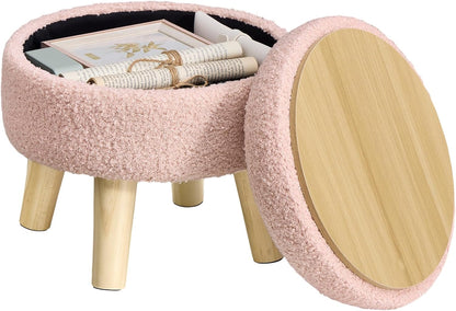 12.2 Inches, ULOM515SA01 SONGMICS Storage Ottoman, Foot Stool, Round Ottoman with Padded Seat, Foot Rest with Wood