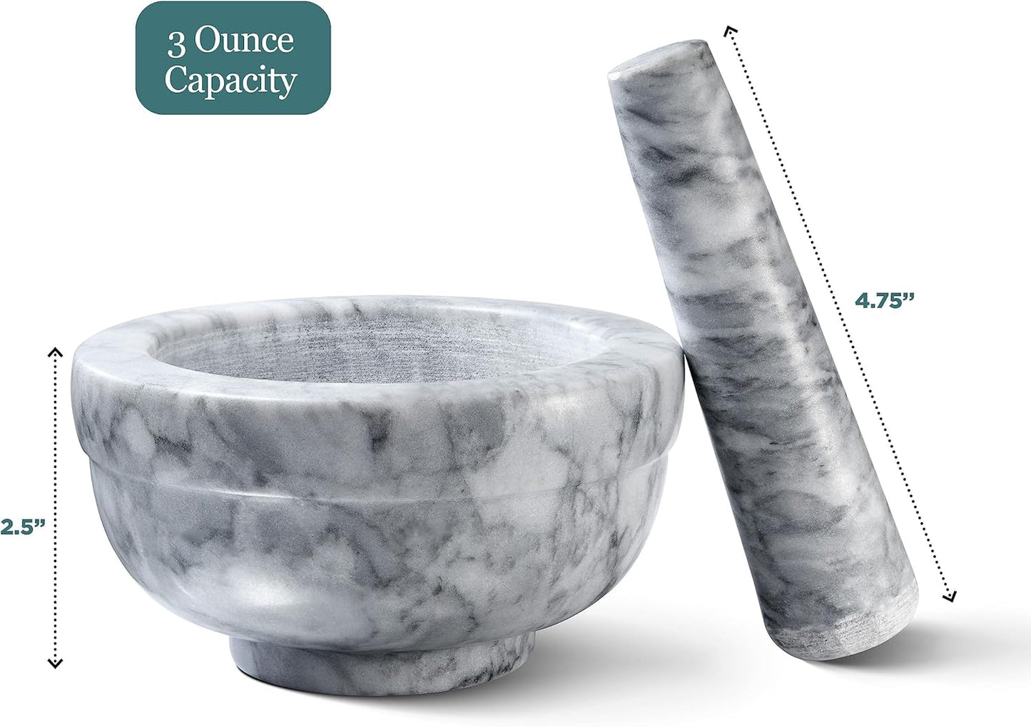 Sagler Set Set, 2.5oz 3.75x2, Mortar and Pestle - Small Grinding Bowl Container for Guacamole, Spices, Salsa, Pesto