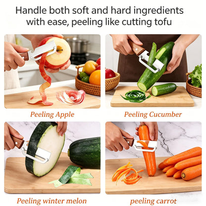2 Pack 2 in 1 Multi Functional Vegetable Peelers, Kitchen Tool with Wooden Handl and Bottle Opener,Stainless Steel Potato Peelers, Kitchen Fruit & Veggie Peelers with Ergonomic Grip
