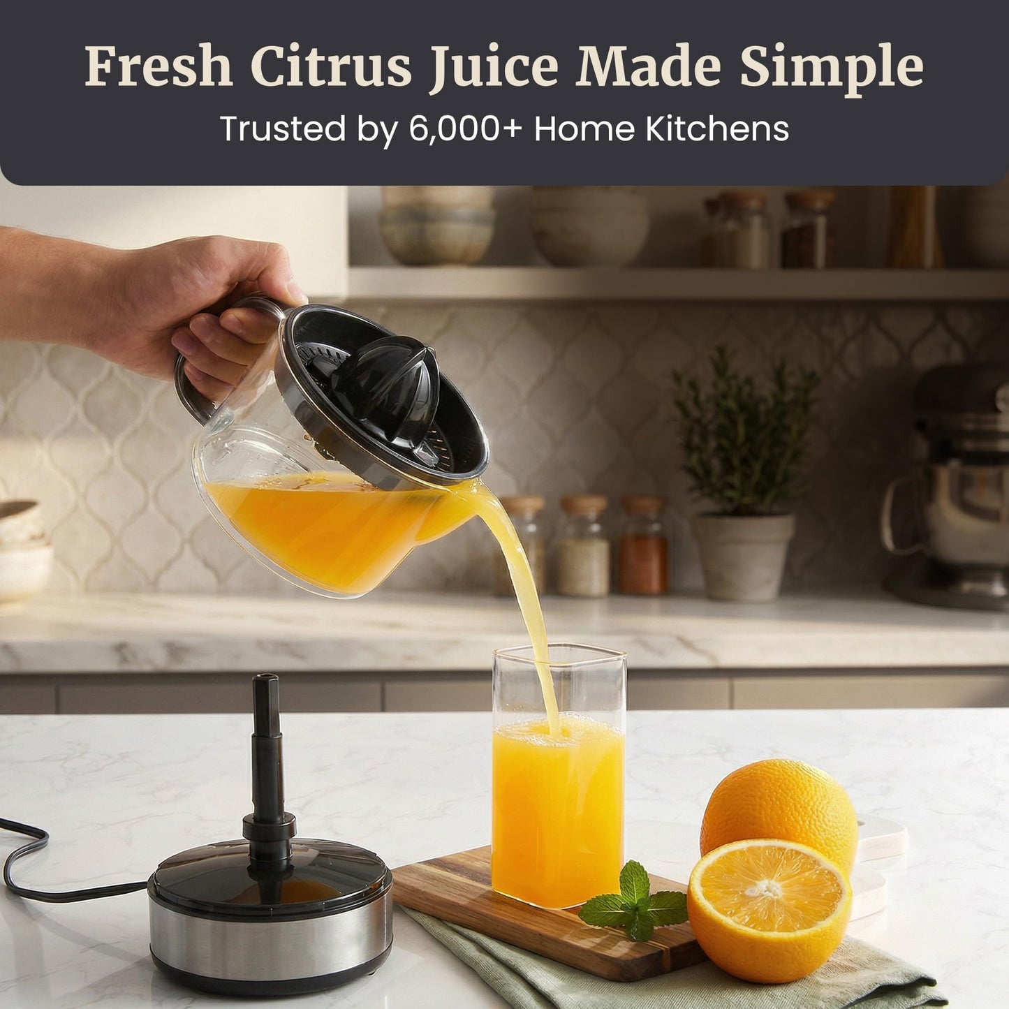 Elite Gourmet ETS326 BPA-Free 40-Watt Electric Citrus Juicer, Compact, Large Volume, Pulp Control, Oranges, Lemons, Limes, Grapefruits with Easy Pour Spout, 24oz, Black/Stainless Steel