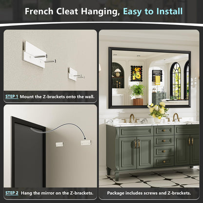 AWANDEE 72x32 Inch Black Bathroom Mirror for Wall, Beveled Framed Rectangle Bathroom Vanity Mirrors for Over Sink, Bedroom, Living Room, Entryway, Anti-Rust, HD Tempered Glass, Horizontally/Vertically