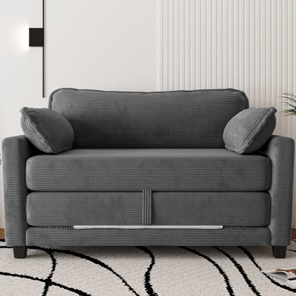 KEIKI Convertible Sofa Bed, 2 in 1 Corduroy Loveseat Folding Couch Bed with Storage, Chaise Lounge Chair & Floor Futon Sleeper Love Seating for Small Apartment Guest Living Room, Easy Assembly, Grey