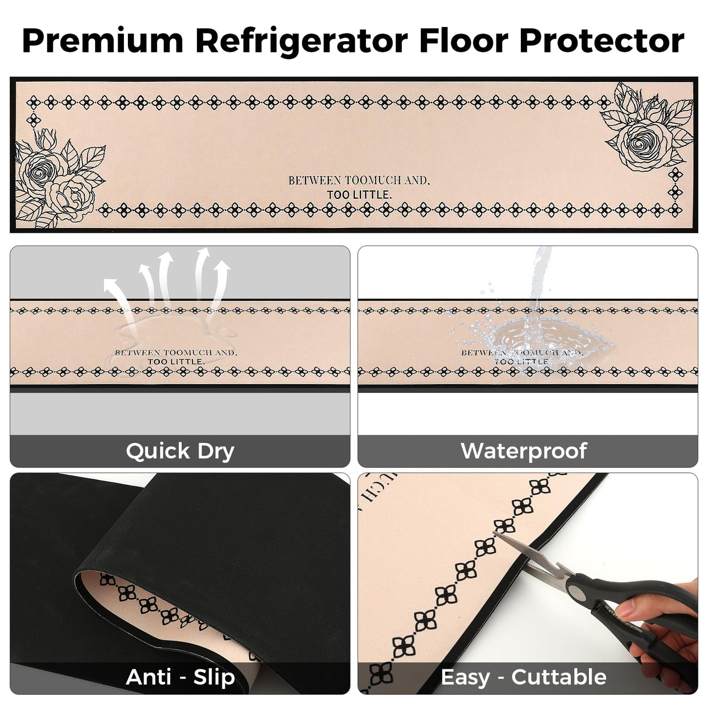 Incycall Fridge Mat - 9.1" x 38.6"Refrigerator Mats with Water Absorbent, Leak-Proof Rubber Backing, Easy to Clean, Bohemian Design, Protect Floors from Spills (Rose)