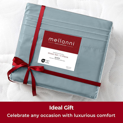 Mellanni Extra Deep Twin XL Sheets - Hotel Luxury, Ultra Soft & Cooling - Wrinkle Resistant (Twin Extra Long, Spa Blue)