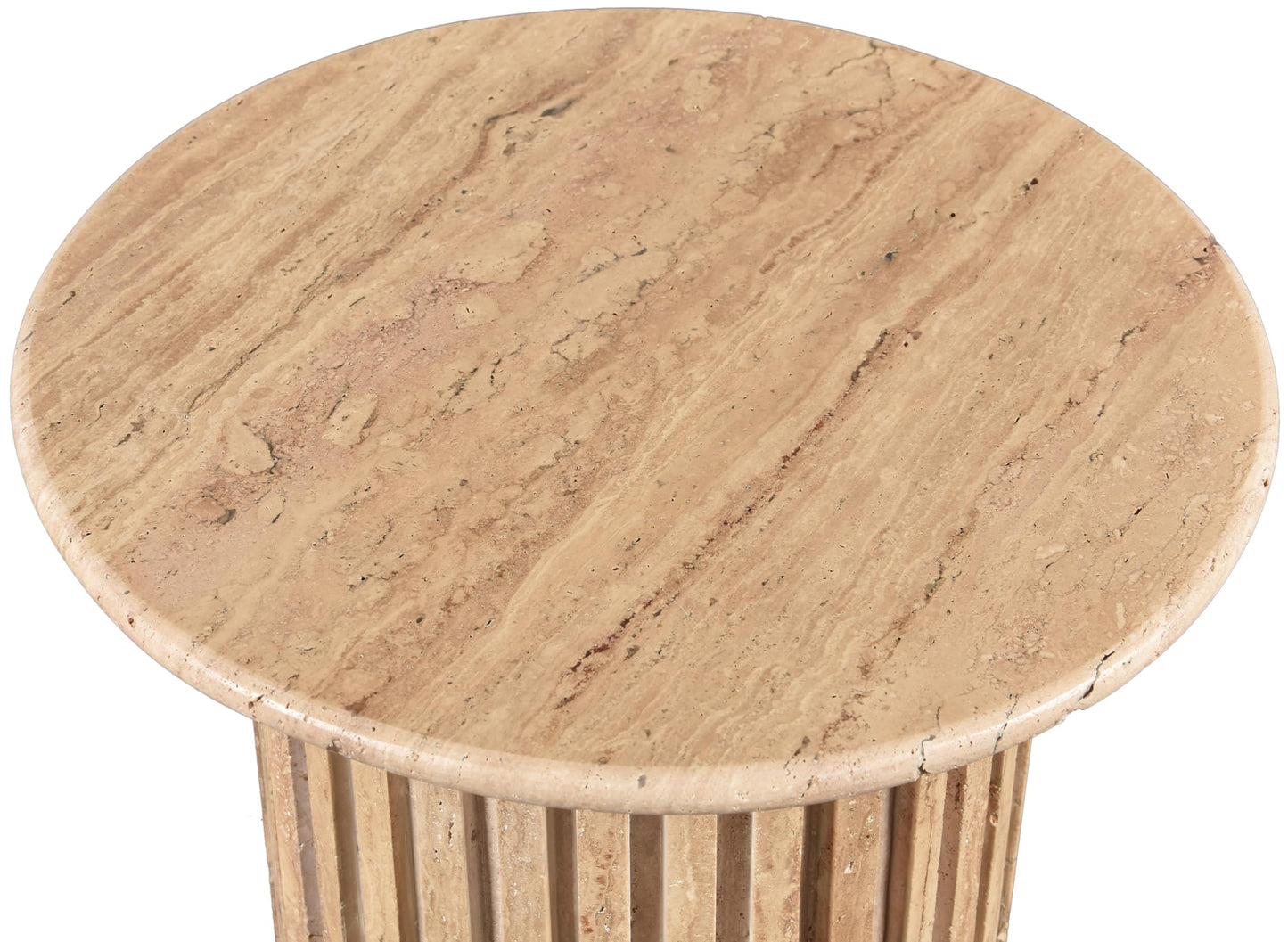Meridian Furniture 248Travertine-ET Genoa Collection Art Deco End Table with Handcrafted Genuine Travertine, Natural Travetine Beige Color, 18" W x 18" D x 20" H, Beige